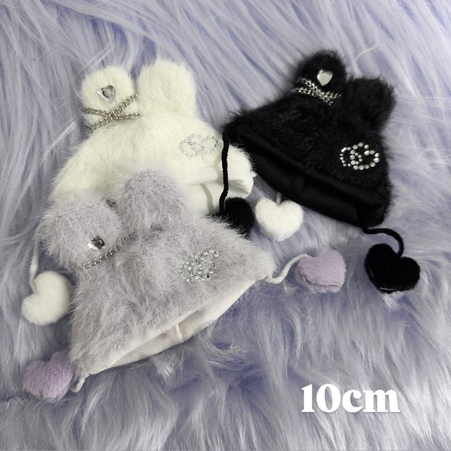 【10cm】ぬい服 ハートチェーンうさ耳ぬい帽子