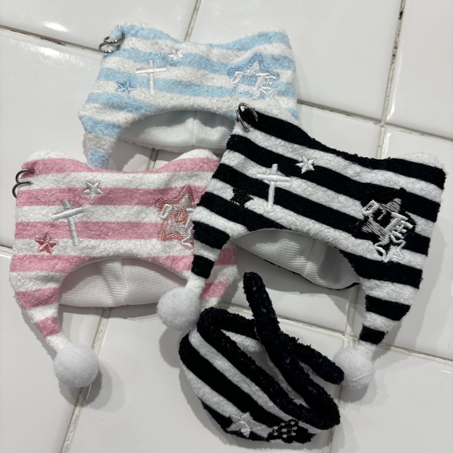 【10㎝】ボーダーねこ耳ぬい帽子　スカーフセット