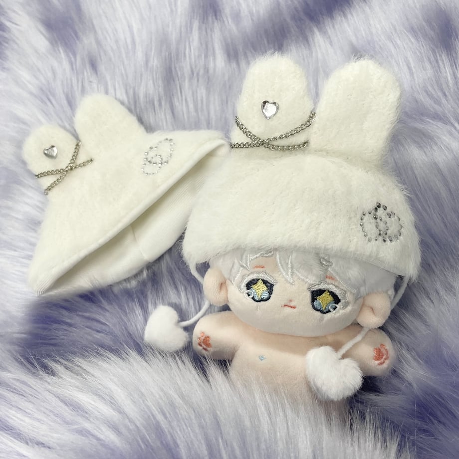 【15cm】ぬい服 ハートチェーンうさ耳ぬい帽子