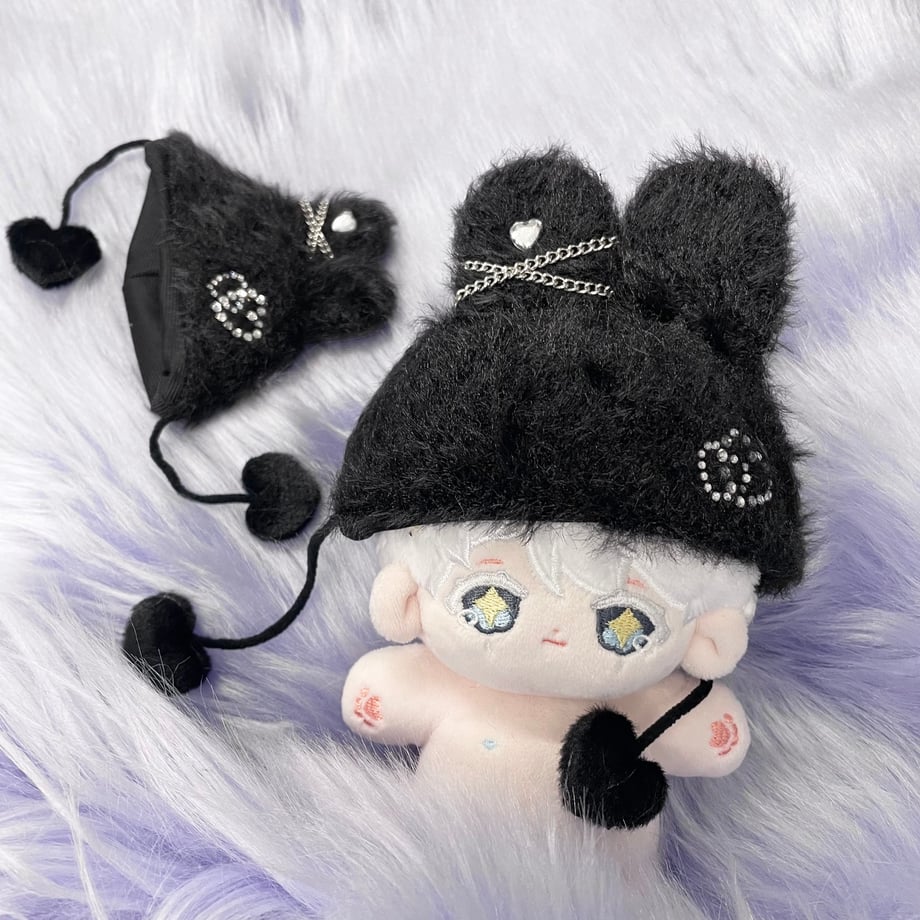 【15cm】ぬい服 ハートチェーンうさ耳ぬい帽子